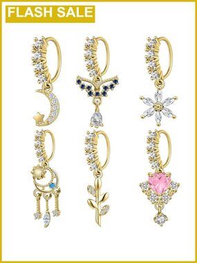 20G Dangle Nose Rings Hoops CZ Copper Hypoallergenic Piercing Jewelry Set